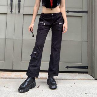 Plain Low-rise Straight Leg Cargo Pants
