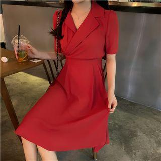 Notched Collar Tie-back Chiffon Dress