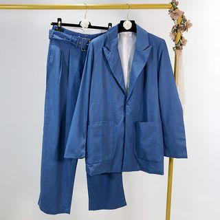 Plain Blazer / Belted Wide Leg Pants