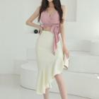 Sleeveless Mock Two-piece Ruffled Hem Sheath Dress