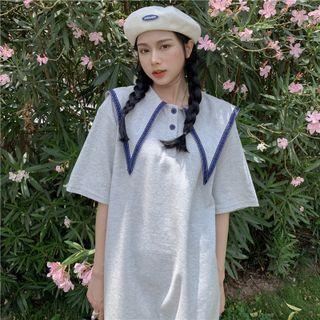 Elbow-sleeve Sailor Collar Polo Dress