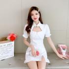 Short-sleeve Plain Cutout A-line Dress
