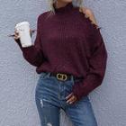 Frayed Melange Turtleneck Sweater