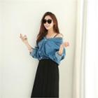 V-neck Band-waist Denim Jacket