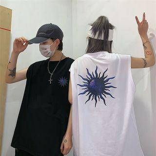 Couple Matching Sleeveless Sun Print T-shirt