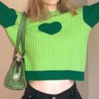Two-tone Heart Print Knit Top