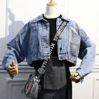 Long-sleeve Plain Collar Button-up Cropped Loose-fit Cardigan