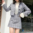 Set: Plaid Buttoned Jacket + A-line Skirt