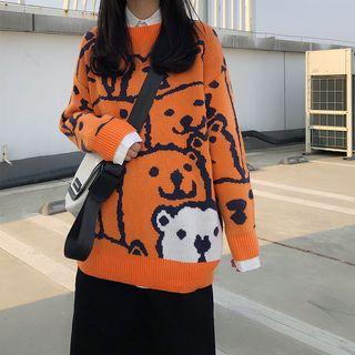 Bear Print Sweater As Shown In Figure - One Size