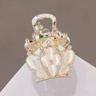 Crown Faux Cat Eye Stone Alloy Hair Clamp Ly2521 - Gold - One Size