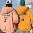 Couple Matching Lettering Hooded Padded Jacket