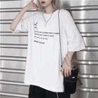 Elbow-sleeve Oversized Lettering T-shirt White - One Size
