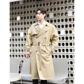 Long Double-breasted Trench Coat With Belt