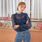 Pleat-collar Tulle Blouse