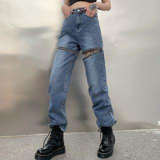 Zipped Wide-leg Jeans