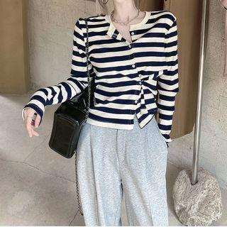 Long-sleeve Striped T-shirt / Wide Leg Pants