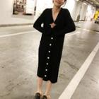 V-neck Midi Buttoned Sweater Dress Black - One Size