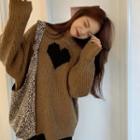 Heart Jacquard Sweater Black Heart - Camel - One Size