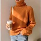 Chunky Knit Turtleneck Sweater Tangerine - One Size