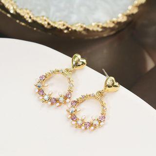 Rhinestone Heart Drop Earring 1 Pair - One Size
