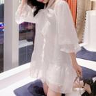 Set: 3/4-sleeve Beaded A-line Dress + Slipdress