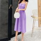 Spaghetti Strap Midi A-line Dress / Elbow-sleeve Light Jacket / Set