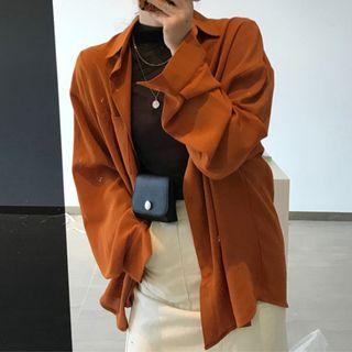 Long-sleeve Plain Shirt Orange - One Size
