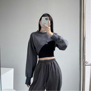 Asymmetrical Cold-shoulder Zip Sweatshirt / Tank Top