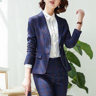 Single-breasted Plaid Blazer / Dress Pants / Long-sleeve Shirt