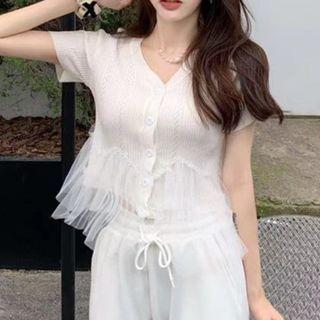 Short-sleeve Mesh Panel Knit Top / Mini A-line Dress