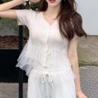 Short-sleeve Mesh Panel Knit Top / Mini A-line Dress