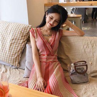 Striped A-line Midi Dress As Figure - One Size