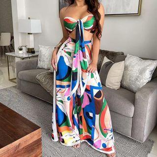 Set: Printed Tube Top + Maxi A-line Skirt