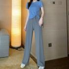 Crew-neck Short-sleeve T-shirt / Drawstring Wide-leg Pants