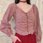 Ruched Sweetheart Neckline Long-sleeve Blouse
