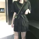 Plain Short-sleeve T-shirt Dress / Sheer A-line Skirt