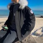 Faux Fur Letter Printed Patch Padded Coat