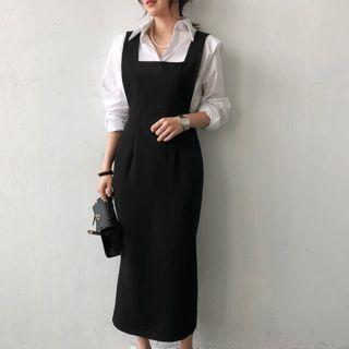 Square-neck Long Pinafore Dress