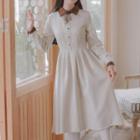 Puff-sleeve Bow Midi A-line Dress / Floral Print Sweater Vest