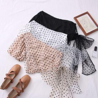 One-shoulder Dotted Mesh Top