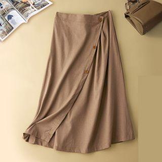 Asymmetrical Button-up Midi A-line Skirt