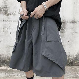 Tie-waist Flap Wide-leg Shorts
