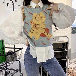 Tiger Jacquard Sweater Vest Gray - One Size
