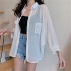 Sheer Long-sleeve Loose Fit Light Shirt As Shown In Figure - One Size