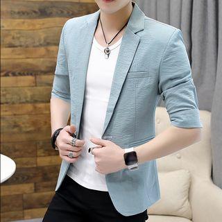 Plain Elbow-sleeve Blazer