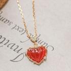 Heart Necklace Red Heart - Gold - One Size