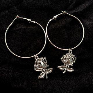 Rose Alloy Hoop Earring 1 Pr - Silver - One Size