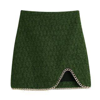 Chain Detail Asymmetrical Mini Pencil Skirt