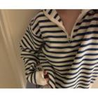 Stand-collar Zipped Stripe Knit Top