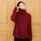 Turtleneck Plain Sweater Red - One Size